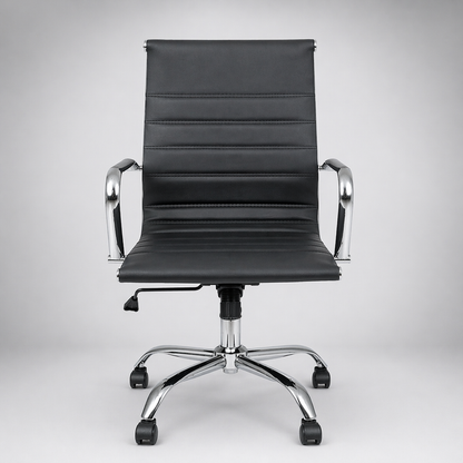 Executive Mid Back Ergonomic Office Chair with PU Upholstery, Chrome Armrests & Base, Height Adjustable Swivel Mechanism for Office & Home Use