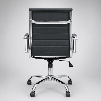 Executive Mid Back Ergonomic Office Chair with PU Upholstery, Chrome Armrests & Base, Height Adjustable Swivel Mechanism for Office & Home Use