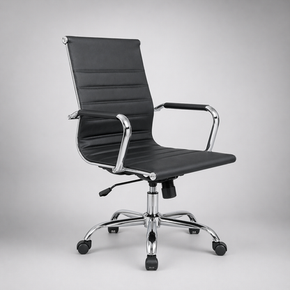 Executive Mid Back Ergonomic Office Chair with PU Upholstery, Chrome Armrests & Base, Height Adjustable Swivel Mechanism for Office & Home Use