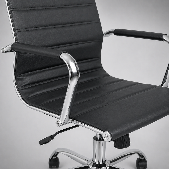 Executive Mid Back Ergonomic Office Chair with PU Upholstery, Chrome Armrests & Base, Height Adjustable Swivel Mechanism for Office & Home Use