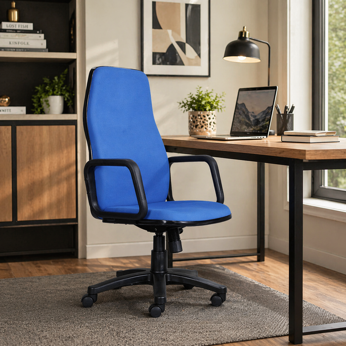 Executive Mid Back Fabric Office Chair with Ergonomic Cushion, Adjustable Height, Fixed Armrests, Nylon Base with Wheels for Office and Home Workspace