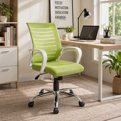 Executive Mid Back Office Chair with Breathable Mesh Back, Cushioned Fabric Seat, Adjustable Height, Swivel Base &amp; Armrests – Ergonomic Workstation Chair