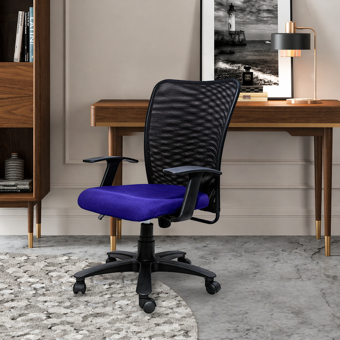 Executive Mid Back Office Chair with Breathable Mesh Back, Fabric Cushioned Seat, Fixed Armrests, Adjustable Swivel Base with Wheels for Office and Home Use