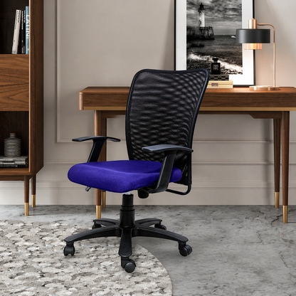 Executive Mid Back Office Chair with Breathable Mesh Back, Fabric Cushioned Seat, Fixed Armrests, Adjustable Swivel Base with Wheels for Office and Home Use