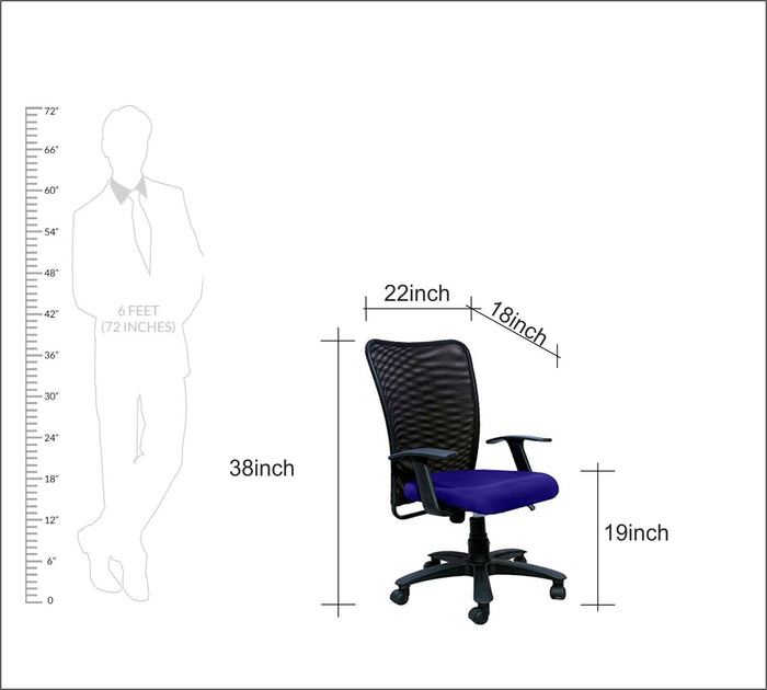 Executive Mid Back Office Chair with Breathable Mesh Back, Fabric Cushioned Seat, Fixed Armrests, Adjustable Swivel Base with Wheels for Office and Home Use