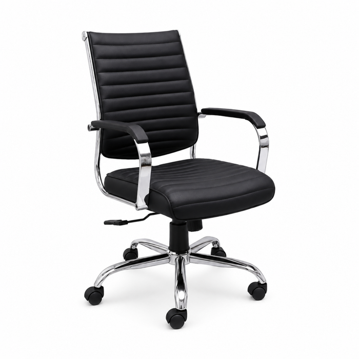 Executive Mid Back Office Chair with Cushioned Seat, Hydraulic Height Adjustment, Chrome Armrests, Swivel Base and Castor Wheels for Office & Home Workspace
