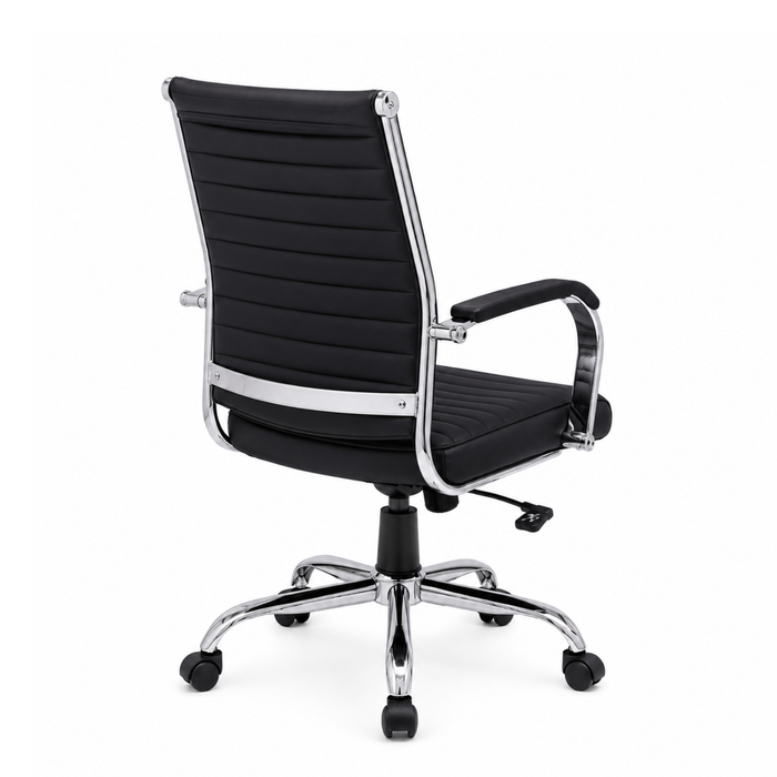 Executive Mid Back Office Chair with Cushioned Seat, Hydraulic Height Adjustment, Chrome Armrests, Swivel Base and Castor Wheels for Office & Home Workspace