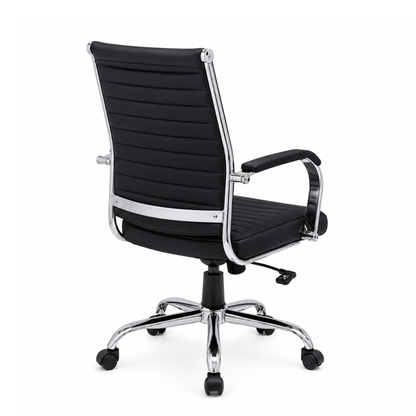 Executive Mid Back Office Chair with Cushioned Seat, Hydraulic Height Adjustment, Chrome Armrests, Swivel Base and Castor Wheels for Office & Home Workspace