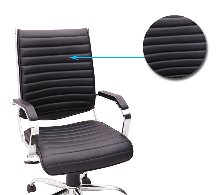 Executive Mid Back Office Chair with Cushioned Seat, Hydraulic Height Adjustment, Chrome Armrests, Swivel Base and Castor Wheels for Office & Home Workspace