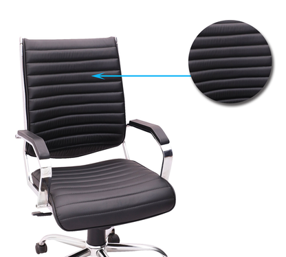 Executive Mid Back Office Chair with Cushioned Seat, Hydraulic Height Adjustment, Chrome Armrests, Swivel Base and Castor Wheels for Office & Home Workspace