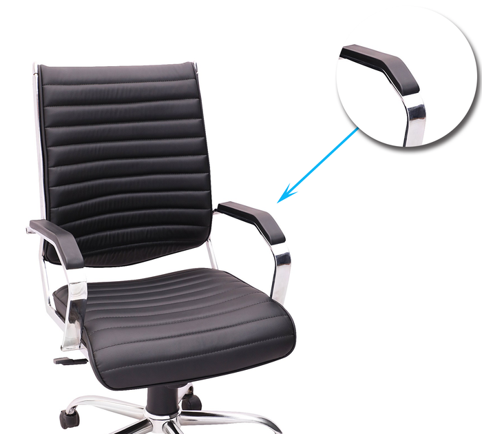Executive Mid Back Office Chair with Cushioned Seat, Hydraulic Height Adjustment, Chrome Armrests, Swivel Base and Castor Wheels for Office & Home Workspace