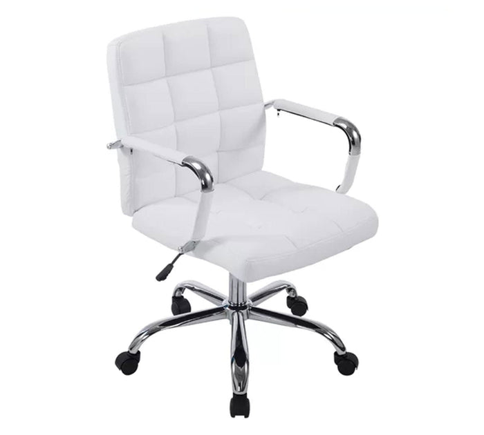Executive Mid Back Office Chair with Grid Stitch Cushion, PU Upholstery, Chrome Arm Support &amp; Metal Base, Adjustable Swivel for Office and Home Use