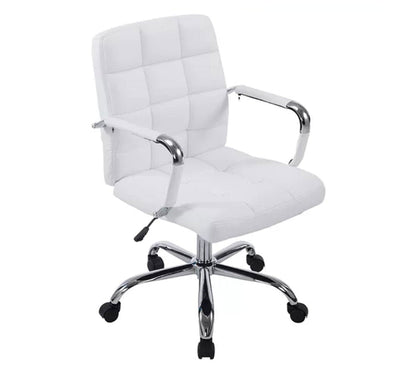 Executive Mid Back Office Chair with Grid Stitch Cushion, PU Upholstery, Chrome Arm Support &amp; Metal Base, Adjustable Swivel for Office and Home Use