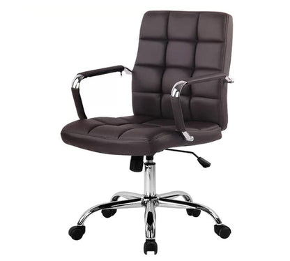 Executive Mid Back Office Chair with Grid Stitch Cushion, PU Upholstery, Chrome Arm Support &amp; Metal Base, Adjustable Swivel for Office and Home Use