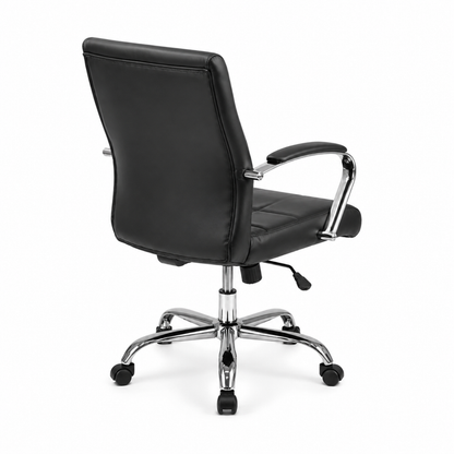Executive Mid Back Office Chair with Leatherette Upholstery, Chrome Armrests, Height Adjustable Swivel for Office, Conference Room and Home Workspace