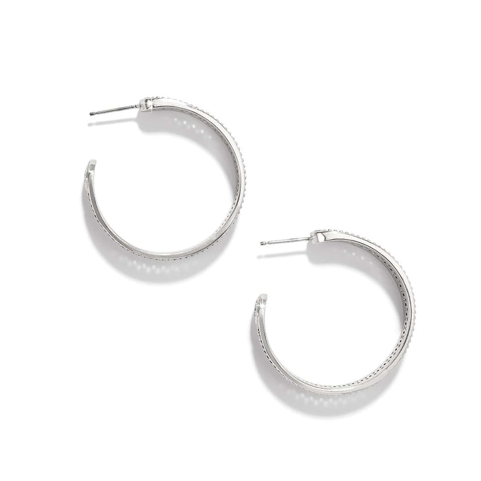 Brighton hoop earrings with silver-plated finish and crystal pavé detail along the outer edge on a white background
