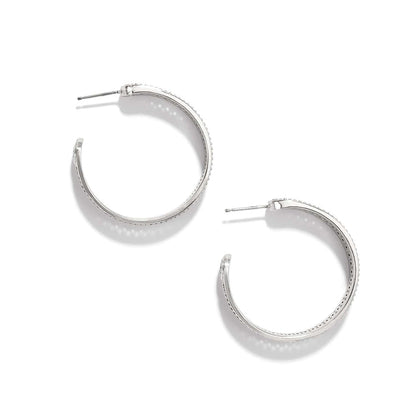 Brighton hoop earrings with silver-plated finish and crystal pavé detail along the outer edge on a white background
