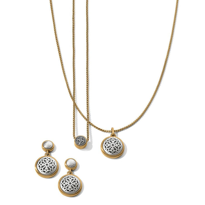 Ferrara Two Tone Luce Mini Pendant Necklace shown with matching necklace and a pair of earrings.