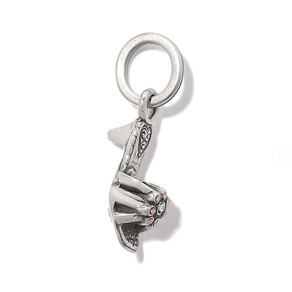 Brighton charm shown from the side with silver-plated finish and pink and green crystal accents on a white background