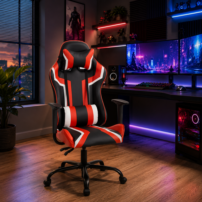 Gaming Chair with Multi-Position Tilting, PU Wheels, and High-Density Foam Padding for Long Gaming Hours