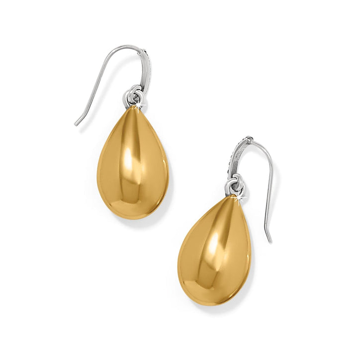 Brighton teardrop earrings with gold-plated drops and silver-tone hook wires on a white background