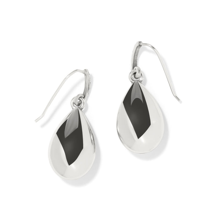 Brighton teardrop earrings with polished silver-tone finish and faceted dimensional surfaces on French hooks on a white background
