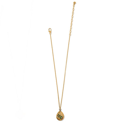 Brighton gold-plated pendant necklace with teardrop charm featuring enamel floral design and crystal accents on a white background