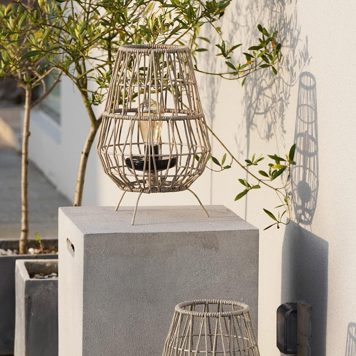 GRAND PATIO 15-inch Apollo Outdoor LED Solar Powered Resin Polyester Cord Woven Floor Lamp Set of 2 with LED Edison Bulb, Water-Resistant Accent Garden Light, Pathway, Taupe Brown.