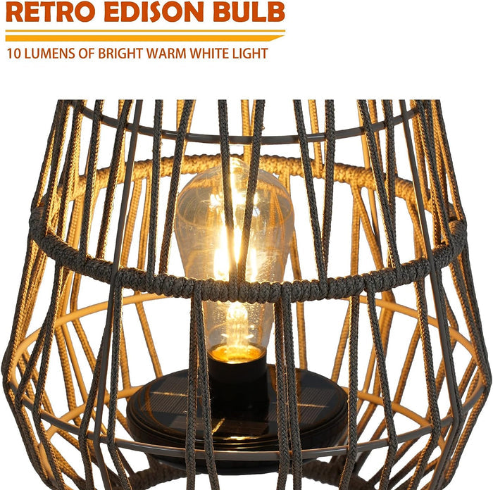 GRAND PATIO 15-inch Apollo Outdoor LED Solar Powered Resin Polyester Cord Woven Floor Lamp Set of 2 with LED Edison Bulb, Water-Resistant Accent Garden Light, Pathway, Taupe Brown.