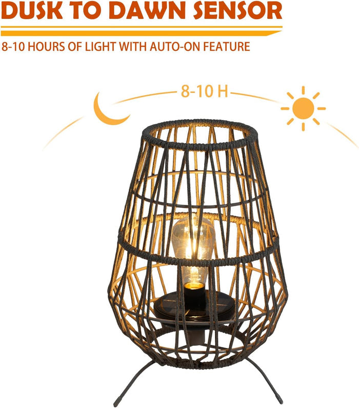 GRAND PATIO 15-inch Apollo Outdoor LED Solar Powered Resin Polyester Cord Woven Floor Lamp Set of 2 with LED Edison Bulb, Water-Resistant Accent Garden Light, Pathway, Taupe Brown.