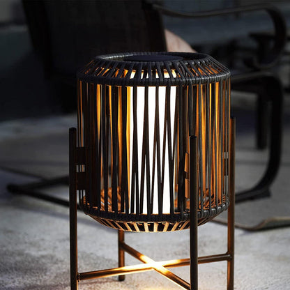 GRAND PATIO 22" Resin Wicker Steel Modern Outdoor Integrated LED Solar Floor Lamp.