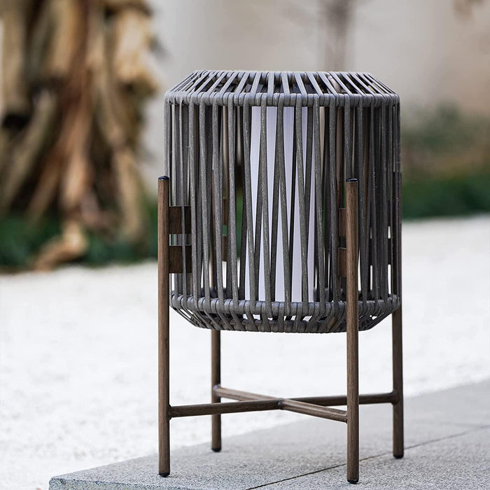 GRAND PATIO 22" Resin Wicker Steel Modern Outdoor Integrated LED Solar Floor Lamp.