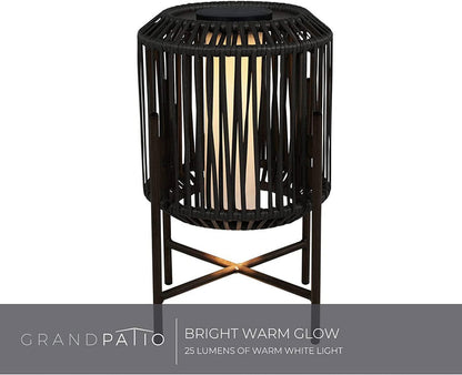 GRAND PATIO 22" Resin Wicker Steel Modern Outdoor Integrated LED Solar Floor Lamp.