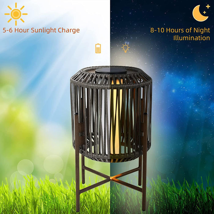 GRAND PATIO 22" Resin Wicker Steel Modern Outdoor Integrated LED Solar Floor Lamp.