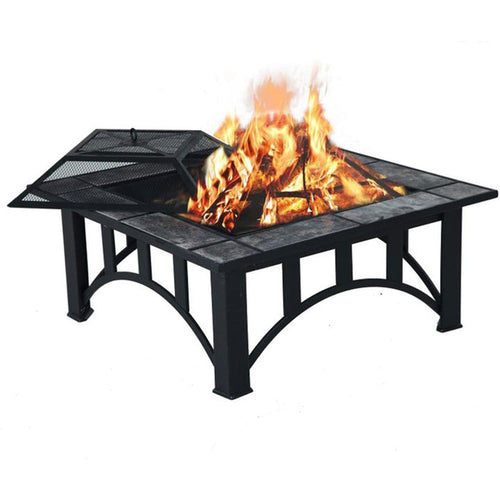 Fire pit table with flames on a white background