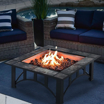 GRAND PATIO 33.25'' Square Fire Pit With Marble Tile Tabletop