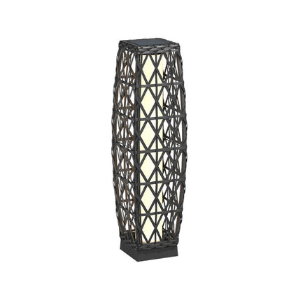 Decorative outdoor lamp with woven design on a white background