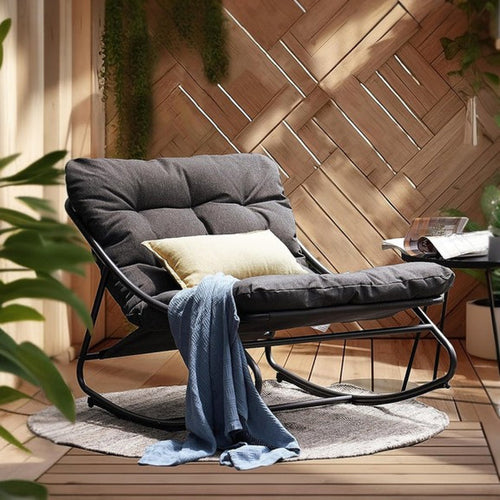 GRAND PATIO Indoor & Outdoor Rocking Chair with Thicken Dark Grey Cushion for Patio, Porch, Garden.