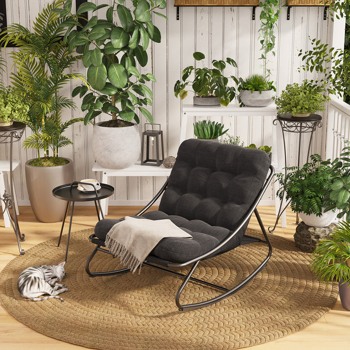 GRAND PATIO Indoor & Outdoor Rocking Chair with Thicken Dark Grey Cushion for Patio, Porch, Garden.