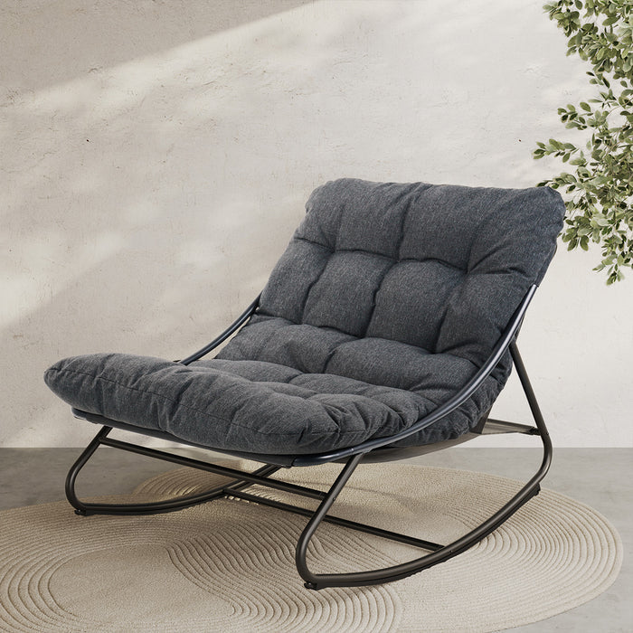 GRAND PATIO Indoor & Outdoor Rocking Chair with Thicken Dark Grey Cushion for Patio, Porch, Garden.