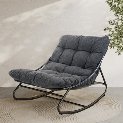 GRAND PATIO Indoor & Outdoor Rocking Chair with Thicken Dark Grey Cushion for Patio, Porch, Garden.