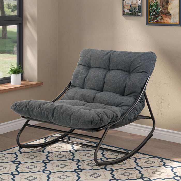 GRAND PATIO Indoor & Outdoor Rocking Chair with Thicken Dark Grey Cushion for Patio, Porch, Garden.