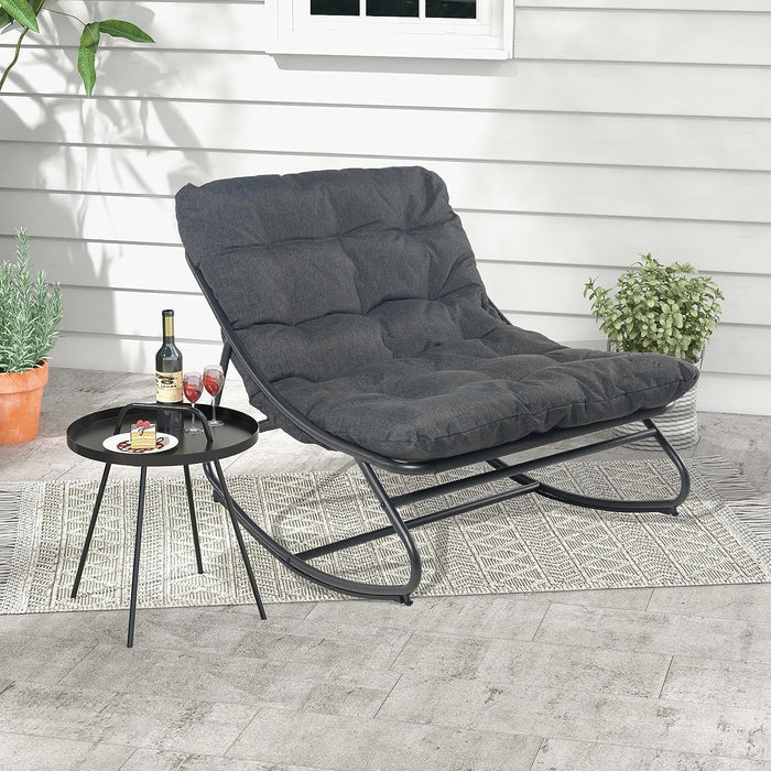 GRAND PATIO Indoor & Outdoor Rocking Chair with Thicken Dark Grey Cushion for Patio, Porch, Garden.