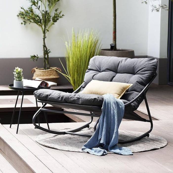 GRAND PATIO Indoor & Outdoor Rocking Chair with Thicken Dark Grey Cushion for Patio, Porch, Garden.