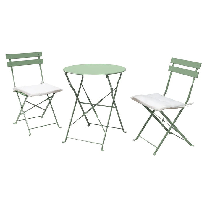 Green outdoor table and chairs set on a white background