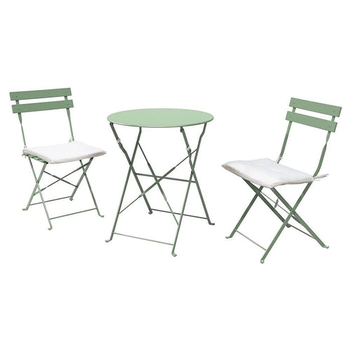 Green outdoor table and chairs set on a white background
