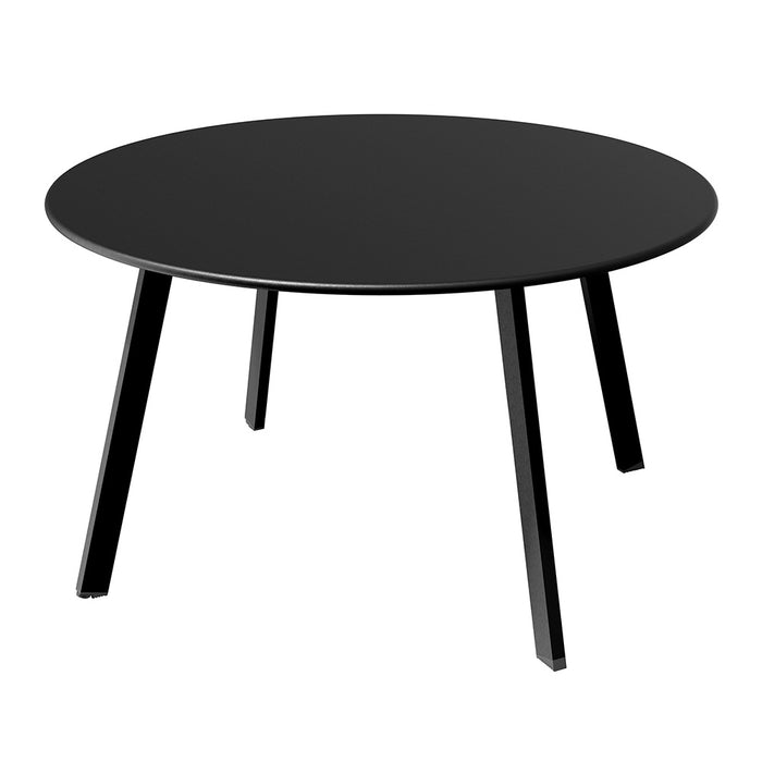 Black round table with four legs on a white background