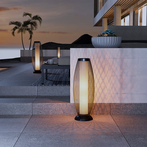 GRAND PATIO Shadow Solar Powered 28"H Floor Lamp, Metal Wire Shade, LED Modern Outdoor Flickering Lantern.