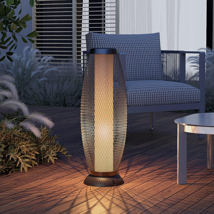 GRAND PATIO Shadow Solar Powered 28"H Floor Lamp, Metal Wire Shade, LED Modern Outdoor Flickering Lantern.