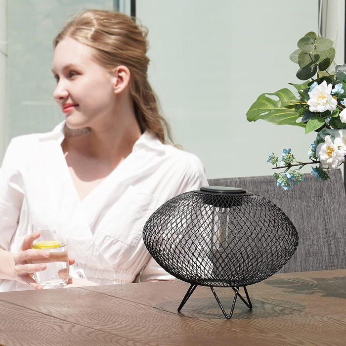 GRAND PATIO Shadow Solar Powered 8"H Table Lamp 2-Pack Metal Wire Shade, LED Modern Outdoor Lantern.